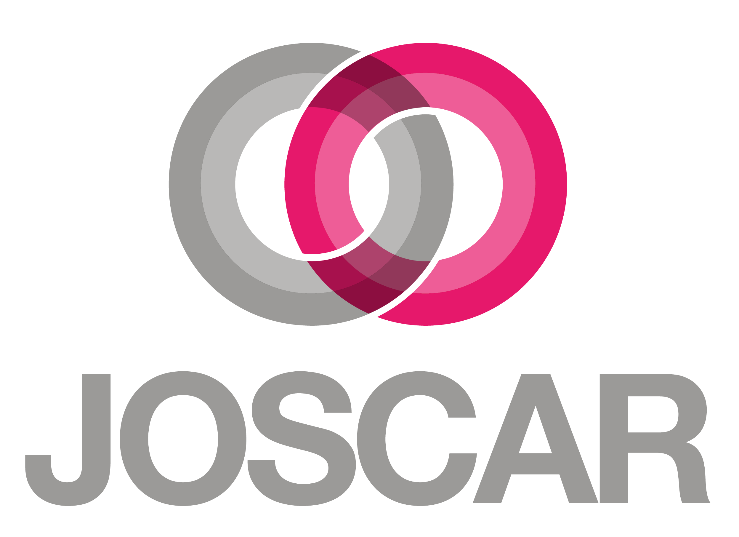 Logo featuring two interlinked rings, one gray and one pink, above the word "JOSCAR" in bold, gray letters.