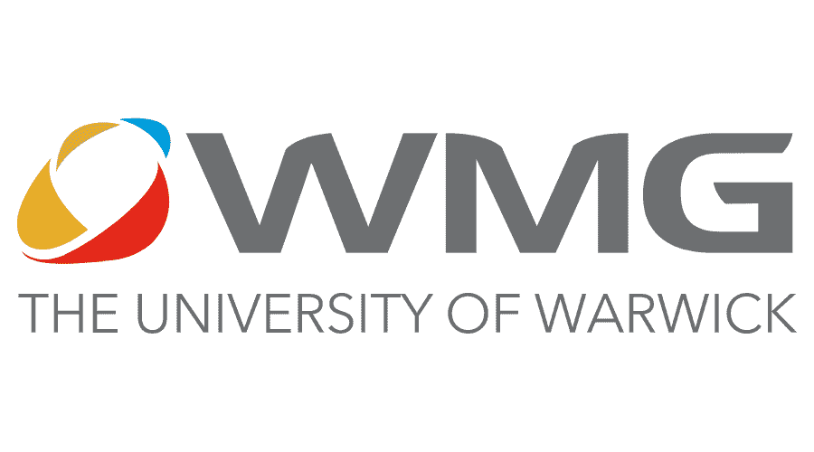 Logo of WMG at The University of Warwick. It features the letters "WMG" in gray with a colorful swoosh design in red, yellow, and blue on the left. Below the letters, it says "The University of Warwick" in gray.